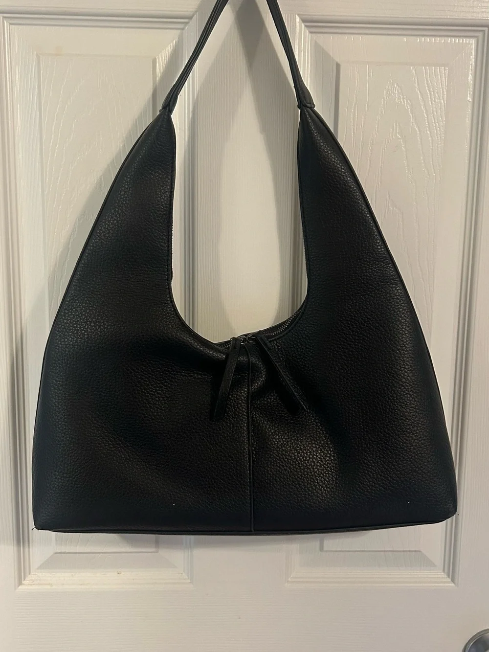 Black Leather Hobo Shoulder Bag